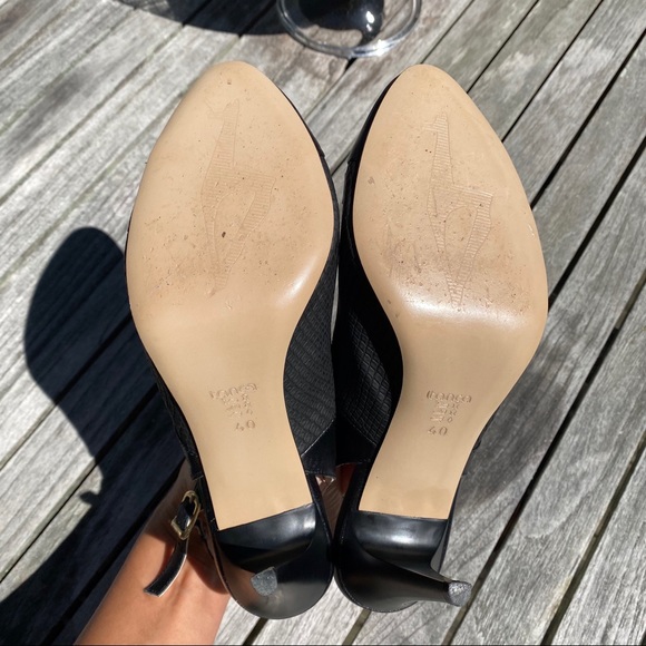 🖤 TANCA BLACK LEATHER BOW DETAIL ROUND TOE OPEN HEEL CLASSIC HEELS! - Picture 9 of 16